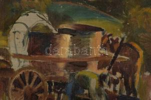 Aba-Novák jelzéssel: Szekér. Olaj, vászon. Dekoratív fakeretben. 45x55,5 cm