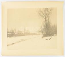 cca 1925 Dunaharaszti, vízparti részlet a római katolikus templommal, nagyméretű fotó, 24×33 cm