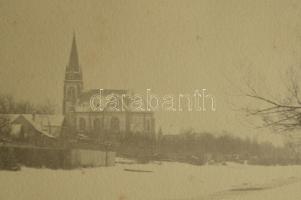 cca 1925 Dunaharaszti, vízparti részlet a római katolikus templommal, nagyméretű fotó, 24×33 cm