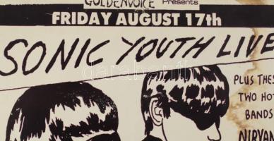 Sonic Youth Live, plakát, papír, feltehetően utánnyomás, farostra kasírozva, foltos, sérült. 84x59,5...