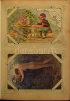 96 db RÉGI város és motívum képeslap javított szecessziós albumba rendezve, közte néhány fotó és lit...