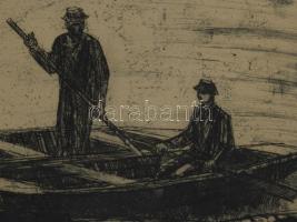 Blahos Rudolf (1917-1986): Vízpart (Halászok). Rézkarc, papír, jelzett, 28,5×38,5 cm. Üvegezett fake...