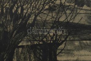 Blahos Rudolf (1917-1986): Vízpart (Halászok). Rézkarc, papír, jelzett, 28,5×38,5 cm. Üvegezett fake...