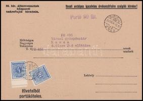 1939 Nyomtatvány 20f portóval, a 4f kettős fogazással "KASSA"