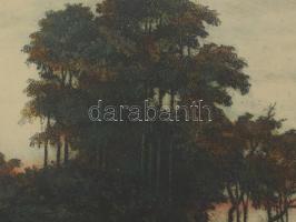 Paulovits Pál (1892-1975): Alkonyat (vadászat). Színezett rézkarc, papír, jelzett. Lap széle kissé f...