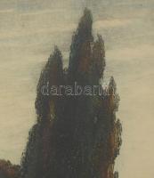 Paulovits Pál (1892-1975): Alkonyat (vadászat). Színezett rézkarc, papír, jelzett. Lap széle kissé f...