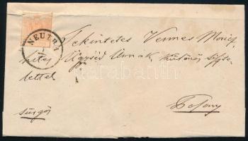 1858 3kr szűkre vágva (hajtott / folded) levélen "NEUTRA"