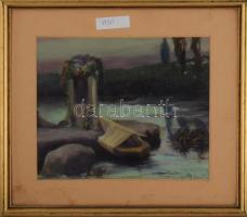 Csuk Jenő jelzéssel: Vízparti táj. Olaj, karton, fakeretben. 20×25 cm