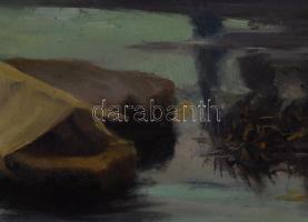 Csuk Jenő jelzéssel: Vízparti táj. Olaj, karton, fakeretben. 20×25 cm