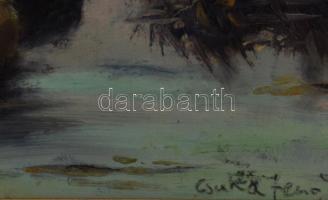 Csuk Jenő jelzéssel: Vízparti táj. Olaj, karton, fakeretben. 20×25 cm