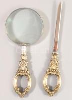 Antik fém nagyító és levélbontó pár, h: 21-23 cm