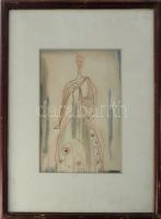 Jelzés nélkül: Alak. Akvarell, papír, üvegezett fakeretben. 24×15,5 cm