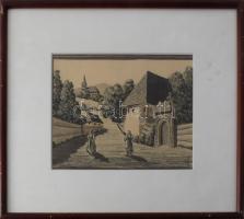 Zambor jelzéssel: Utcarészlet (Erdély?). Tus, papír, üvegezett fakeretben. 17,5×22 cm