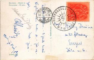 Beregszász, Beregovo, Berehove; Hlavní ulica / Fő utca, Rozenthál üzlete, autóbusz, távolban a zsina...