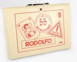 cca 1979-1982 Rodolfo bűvésztáska - 55 mutatvány. Jó állapotban, kis hiánnyal, 29x41 cm