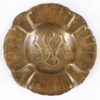 Antik monogramos bronz hamuzó, d: 13,5 cm