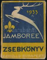 1933 Gödöllő-Budapest Jamboree magyar nyelvű zsebkönyve, 127p térképek nélkül, de hozzá egy kézzel festett szalag a jamboreeról
