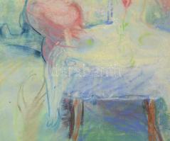 Horváth Éva Mónika (1965-): Színes társaság (cím nélkül). Pasztell, papír. Jelezve jobbra lent. 46x6...