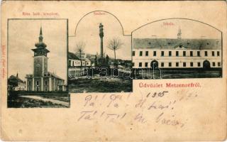1905 Mecenzéf, Alsó-Metzenzéf, Alsómecenzéf, Metzenzéf, Nizny Medzev; római katolikus templom, szobor, iskola. Kiadó: Pató utóda / Roman Catholic church, statue, school (Rb)