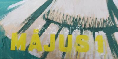 Gönczi Béla (1934-): Május 1. Plakátterv. Tempera, papír. Jelzés nélkül. Sérült. 97,5x70 cm