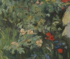 Illencz Lipót (1882-1950): Virágokat szedő lány. Olaj, vászon, jelezve balra lent. Dekoratív fakeret...