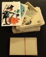 159 db MODERN magyar grafikai művészlap, üdvözlőlap + 12 db MODERN offszet magyarországi leporello képeslapfüzet: Eger, Esztergom, Visegrád, Sopron, Lillafüred, Galyatető vegyes minőségben, közte duplumok / 159 modern Hungarian graphic art postcards, greetings + 12 modern Hungarian leporello booklet in mixed quality, with duplums