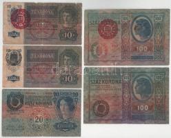 1912-1915. 10K-100K (5xklf) magyar és román felülbélyegzésekkel T:F-G