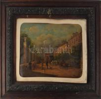 Loir jelzéssel: Párizsi forgatag. Olaj, karton. Vetemedett. Sérült. Dekoratív, kissé sérült fakeretben, 43,5×54 cm.