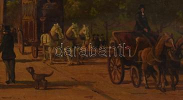 Loir jelzéssel: Párizsi forgatag. Olaj, karton. Vetemedett. Sérült. Dekoratív, kissé sérült fakeretb...