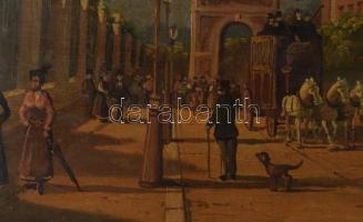 Loir jelzéssel: Párizsi forgatag. Olaj, karton. Vetemedett. Sérült. Dekoratív, kissé sérült fakeretb...