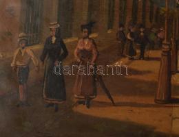 Loir jelzéssel: Párizsi forgatag. Olaj, karton. Vetemedett. Sérült. Dekoratív, kissé sérült fakeretb...