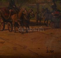 Loir jelzéssel: Párizsi forgatag. Olaj, karton. Vetemedett. Sérült. Dekoratív, kissé sérült fakeretb...