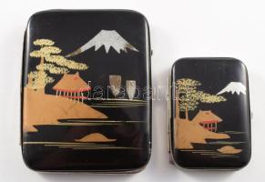 Japán festett fém gyufatartó és cigaretta tárca, 9x7 cm alatt