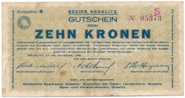 Ausztria / Graslitz (Kraslice) 1918. 10K "05373" T:F fo. Austria / Graslitz (Kraslice) 1918. 10 Kronen "05373" C:F spotted