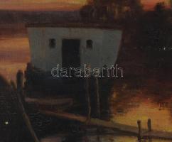 Tolnay jelzéssel (Tolnay Ákos?): Vízparti fények. Olaj, vászon. Kissé sérült. Dekoratív, kissé sérül...