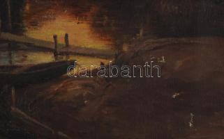 Tolnay jelzéssel (Tolnay Ákos?): Vízparti fények. Olaj, vászon. Kissé sérült. Dekoratív, kissé sérül...