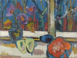 Doór Ferenc (1918-2015): Csendélet. Olaj, vászon, jelzett, hátoldalán Képcsarnok Vállalat címkéjével, 60×80 cm