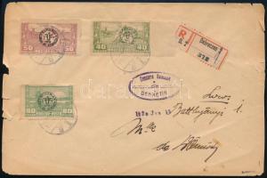 Debrecen 1920 Ajánlott cenzúrázott levél 40f + 50f + 80f bérmentesítéssel, Bodor vizsgálójellel