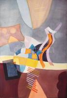 Misch Ádám (1935-1995): Estefelé, 1979. Akvarell, papír, jelezve jobbra lent. Paszpartuban. Hátoldalán Misch Ádám autográf feliratával. 70×48 cm.