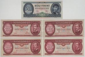 1975. 20Ft + 1975. 100Ft + 1980. 100Ft + 1984. 100Ft + 1989. 100Ft T:F szép papír