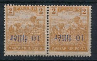 Temesvár I 1919 Arató 10f/2f pár fordított felülnyomással, Bodor vizsgálójellel