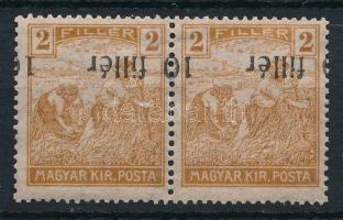 Temesvár I 1919 Arató 10f/2f pár eltolódott fordított felülnyomással, Bodor vizsgálójellel