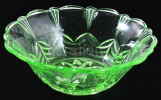 cca 1930 Uránüveg kínáló, hibátlan, d: 23 cm, m: 8 cm