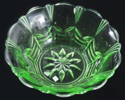 cca 1930 Uránüveg kínáló, hibátlan, d: 23 cm, m: 8 cm