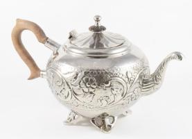 Sheffield nagyméretű angol ezüstözött teás kanna, fa fogóval, 33x19 cm