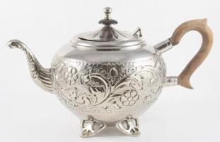 Sheffield nagyméretű angol ezüstözött teás kanna, fa fogóval, 33x19 cm