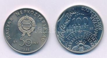 1988. 50Ft "Világ Vadvédelmi Alap - Kékvércse" + 1990. 100Ft alpakka "Fáy András" mindkettő kapszulában T:BU