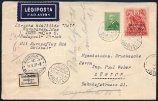 1939 Ajánlott légi levél Zürichbe, visszaküldve