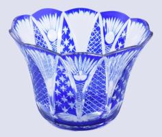 Kéken pácolt kis kristály kaspó, hibátlan, m: 9 cm