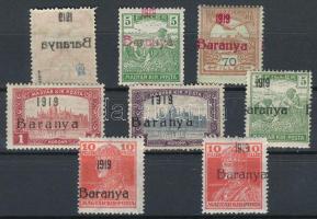 Baranya 1919 8 db bélyeg eltolódott felülnyomással, Bodor vizsgálójellel
